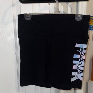 PINK Victoria's Secret Black Bike Shorts with Iridescent Logo